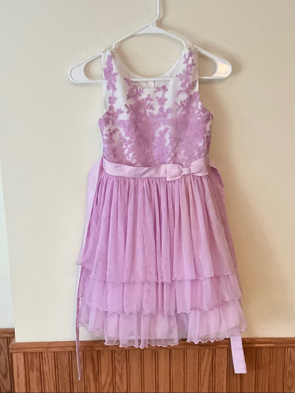 Lilac Floral Lace & Tiered Tulle Girls Dress